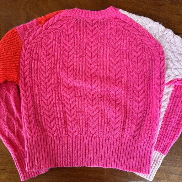 French Connection Madelyn Colorblock Cable Knit Sweater - Pink and Red, Size M - Picture 5 of 6